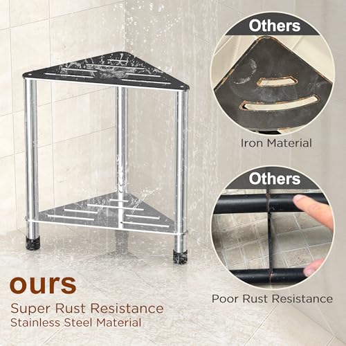 Upgrade Stainless Steel Shower Stool for Inside Shower, 15.4'' H Shower Foot Rest, Corner Shower Stool with Storage Shelf, Shower Step for Shaving Legs, Bathroom Corner Shower Bench, Silver - color: Upgrade Silver