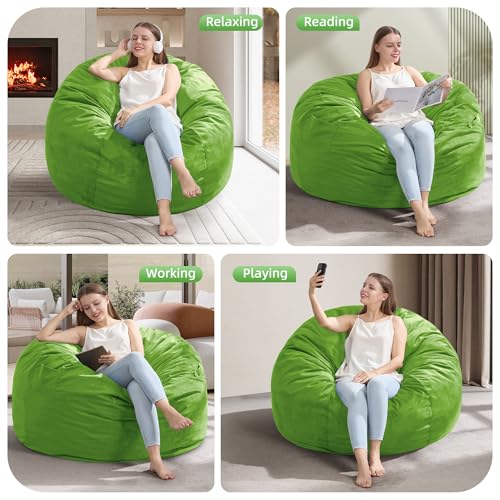 Hobestluk 3FT Bean Bag Chair Giant Bean Bag Chairs for Adults Large Bean Chairs with Removable Cover, Beanbag Chair with Filler, Adult Bean Bag Chairs for Living Room, Bedroom - color: Lime, size: 3FT - 36" x 36" x 22"