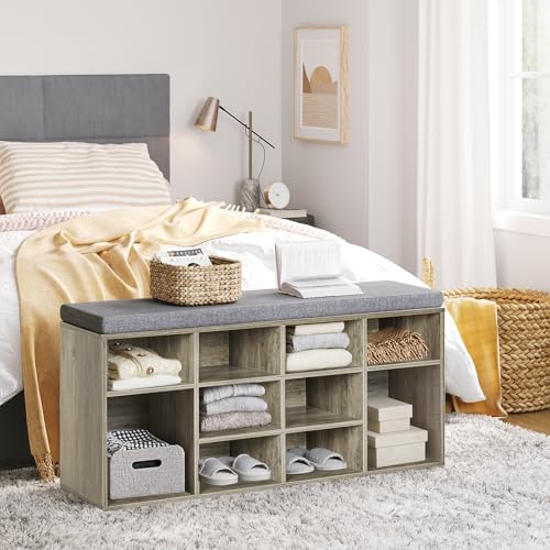 DINZI LVJ Shoe Bench, 12 Cubbies Shoe Organizer for Entryway, Storage Bench with Cushion, Cubby Shoe Rack with Adjustable Shelves for Living Room, Bedroom, Mudroom, Hallway, Gray Wash - color: Gray Wash, size: 12 Cubby