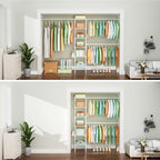 Ulif M1 Closet Storage Organizer System, 6 Tiers Heavy Duty Metal Garment Rack with 3 Expandable Hanger Rods, Wall Mounted Space Saver Suits from 5.4-8.7 ft. Width, 71.2”H x 14”D, 700LBS, White - color: White