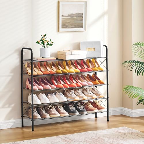 Hoctieon 5 Tier Mesh Style Shoe Rack, Entryway Shoe Shelf, Shoe Storage Organizer, Shoe Rack for Closet, Space Save for Bathroom, Garage, Hallway, Bedroom, Living Room, Black - color: Black, size: 5 Tier