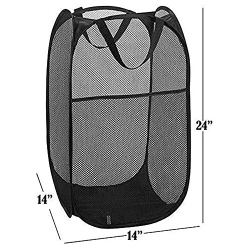Mesh Pop up Laundry Hamper with Portable Handles, Collapsible Laundry Basket for Storage, Folding Pop-Up Clothes Hampers for Home, College Dorm or Travel, Black - color: Black