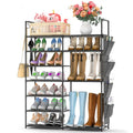Kottwca 7 Tiers Shoe Rack Metal Shoe Organizer for Entryway Closet, 24-28 Pairs Stackable Shoe and Boots Shelf Storage Cabinet with Hooks and Side Hanging Pockets for Bedroom, Garage, Black - size: 2 Row 7 Tier