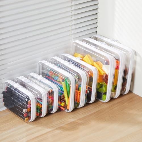 4PCS Large Clear Hard Shell Zipper Case, Makeup Organizer & Toy Storage Bag for Lego Bricks, Diaper Pouches, Cosmetic Bags, Transparent Pencil box, Puzzle Board Game, Portable Travel Toiletries - size: 4Pcs-Large