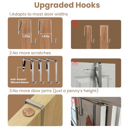 10-Tier Over The Door Organizer with 4 Anti-Scratch Silicone Hooks & 10 Side Pockets, Hanging Shoe Organizer for Closet (15-20 Pairs), Behind the Door Storage for Toys, Household Essentials