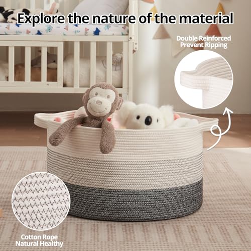 OIAHOMY 90L Blanket Basket for Living Room, Large Basket 23" x 23" x 13" with Handle, Laundry Hamper for Blankets, Pillows, Toy Storage for Kids, Dogs - Black and White - color: Black and White, size: 23" x 23" x 13"