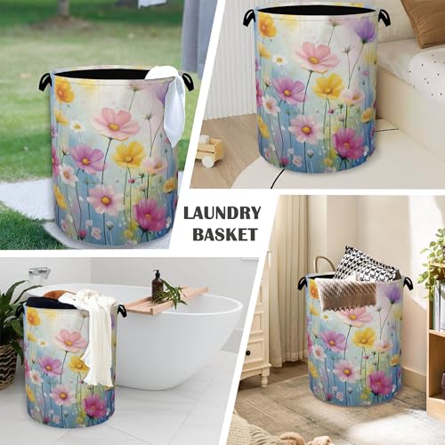 Retro Flowers Floral Laundry Hamper,Dirty Clothes Laundry Basket with Handles Waterproof Oxford Cloth Storage Basket for College Dorms Bathroom Bedroom 16" x 20.8" - color: Retro Flowers Floral