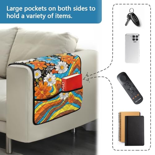 Hippie Flower Daisy Print Sofa Armrest Organizer Polyester Armchair Slipcover for Couch Stain Resistant Recliner Armrest Cover Soft Furniture Protector for Dogs Cats Pet - color: Hippie Flower Daisy