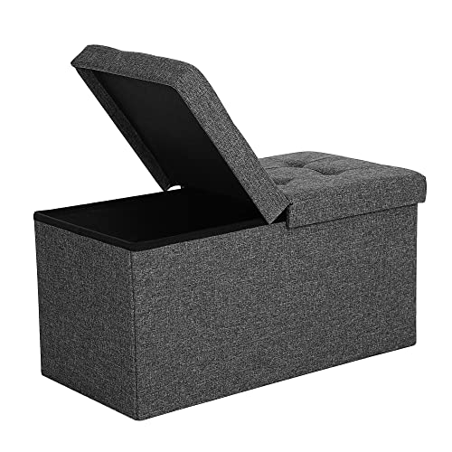 SONGMICS MAZIE Collection - 30 Inches Storage Ottoman, Foldable Storage Bench with Flipping Lid, 660 lb Load Capacity, for Entryway, Living Room, Bedroom, Dark Gray ULSF46GYZ - color: Dark Gray, size: 15"D x 30"W x 15"H