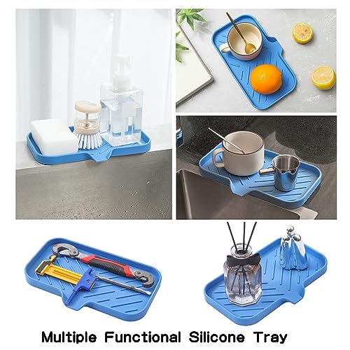 MicoYang Silicone Bathroom Soap Dishes with Drain Spout Bathroom and Kitchen Sink Organizer,Sponge Holder,Dish Soap Tray,Perfect for Dispenser,Scrubber,Bottle,Cup on Counter Lichen Blue 9.6"×5.3" - color: Lichen Blue, size: M(9.6"×5.3")