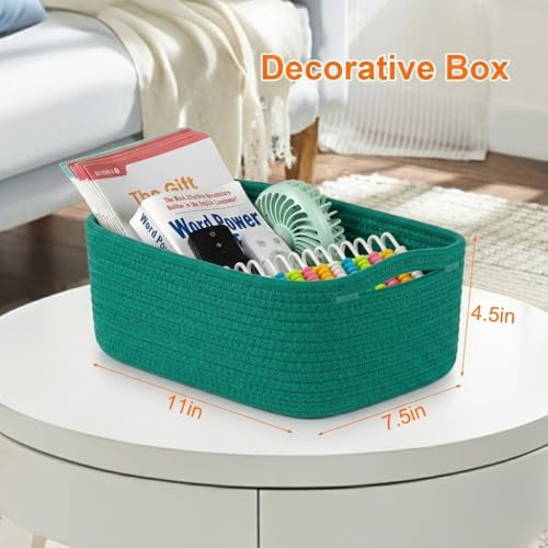 Small Storage Baskets for Organizing, Woven Storage Bins for Shelves, Gift Basket Empty, Cute Decorative Closet Organizer, Baby Rope Basket, Dog Toy Storage, 11x7.5x4.5”, 3Packs Green - color: Green, size: S