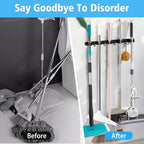 Huryfox Mop and Broom Holder Wall Mounted - Sturdy Stainless Steel Rack with Utility Hooks, 5 Racks, 4 Hooks Adjustable Design and Multiple Storage Organiser Options, Perfect for Kitchen - size: 5 Racks and 4 Hooks