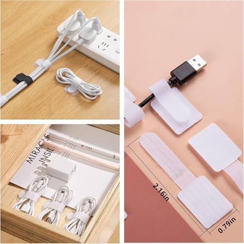 ELII 300PCS Cable Management Kit,4 Cable Sleeve 35 Cable Clips with 11Cord Holders,20 Roll Cable Organizer Straps and 200 Fastening Cable Ties,20 Cable Zip Tie Mounts for Under Desk - color: White