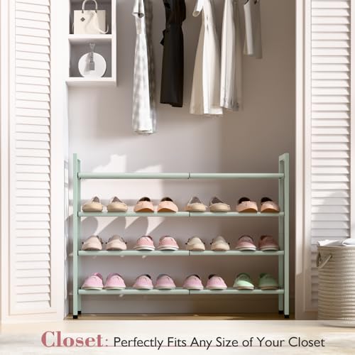 Bumusty 4-Tier Expandable Shoe Rack for Closet, 18“-33” Adjustable Shoe Rack for Small Space, Small Shoe Organizer for Front Door, Sturdy Metal, Green - color: Green, size: 4-Tier