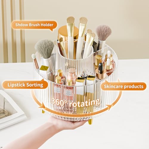 fanado 360° Rotate Makeup Brush Holder Organizer, Makeup Organizers Countertop, Makeup organization and Skincare Storage for Vanity, Desktop, Bathroom (Clear) - color: Clear