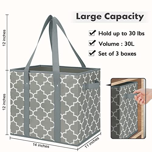 WISELIFE Reusable Grocery Bags 2-Pack Foldable Washable Storage Bins Basket Water Resistant Shopping Utility Tote Bag Grey - color: Grey, size: 2 Pack