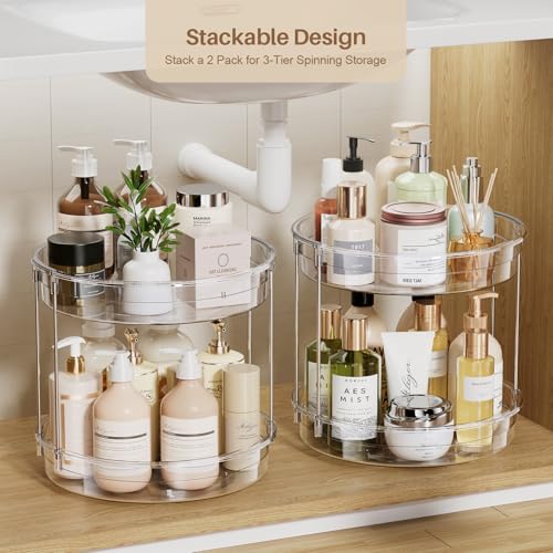 LAMU 2 Pack 2 Tier Lazy Susan Turntable Organizer 12inch Rotating Spice Rack Organization for Cabinet, Kitchen, Pantry, Countertop, Bathroom, Vanity, Medicine Cabinet Organizer, Clear - color: Clear, size: 12in 2Pack