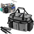 Large Cleaning Caddy Bag Built-in Sturdy Support Board, Cleaning Organizer with Detachable Divider, Cleaning Supply Tote with Adjustable Shoulder Strap&Waist Belt for Cleaners & Housekeeper - color: Grey