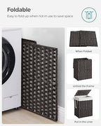 SONGMICS Laundry Hamper with Lid, 23.8 Gallon (90 L) Synthetic Rattan Clothes Laundry Basket with Lid and Handles, Foldable, Removable Liner, Black ULCB51BK - color: Black, size: 90 L