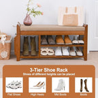 PETKABOO Shoe Bench with Hidden Drawer and Side Holder, 2 Tier Entryway Bench with Storage 39.4 in, Bamboo Shoe Rack with Cushion for Entryway Hallway Living Room Bedroom - size: 39.4 in