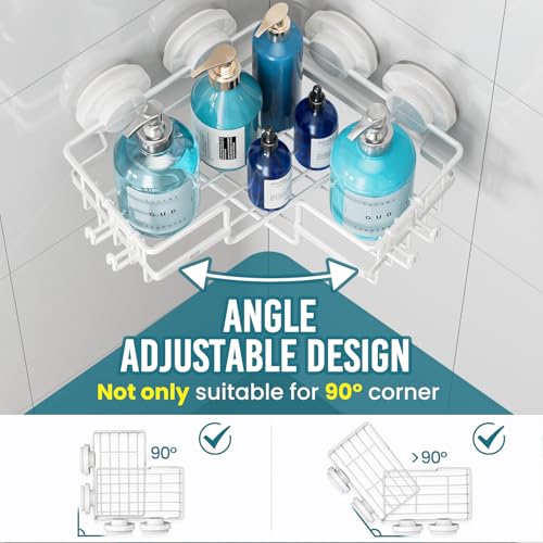 TAILI Corner-adaptive Suction Cup Shower Caddy 2 Pack, Stainless Steel Rustproof Corner Shower Shelves, Drill-Free Wall Mounted Baskets, Large Capacity Removable Suction Cup Bathroom Organizer, White - style: Corner-adaptive, White