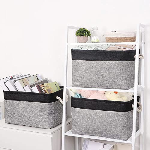 TheWarmHome Organization and Storage Basket for Shelves - 20x16x14 inch Jumbo 3 Pack Collapsible Storage Bins for Organizing, Fabric Storage Cubes for Organizer Gift Toy Closet (Black & Grey) - color: Black&Grey, size: 3PCS/Extra Jumbo - 20.5Lx15.7Wx13.8H
