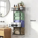 Towel Racks for Bathroom, 30inch Wall Mounted Towel Rack, Towel Storage for Small Bathroom Can Holds 6 Large Towels, Floating Shelf with Adjustable Tissue Basket(Black). - color: Black