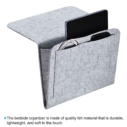 PATIKIL 11in Bedside Caddy, Bed Caddy Bedside Organizer Hanging 5 Pocket Soft Bed Pockets Bedside Storage Organizer Remote Control Holder for Bedroom Phones Glasses, Light Grey - color: Light Grey, size: 10.6*8.6inch