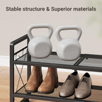 ELYKEN Shoe Rack, 4-Tier Expandable Shoe Organizer for Entryway, Metal Black Shoe Shelf with 4 Hooks, Adjustable Shoe Stand Holder for Closet, Garage, Door Entrance - size: 4-Tier