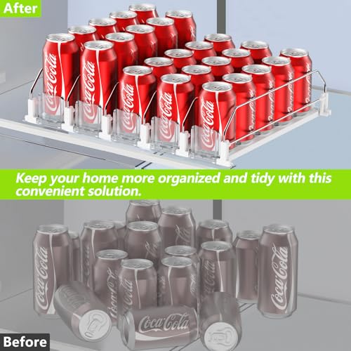 IBORING Drink Organizer for Fridge,Self Pushing Fridge Drink Organizer,Automatic Drink Dispenser for Fridge-Holds up to 15 Cans, 14.96inch, White - style: 3 Rows