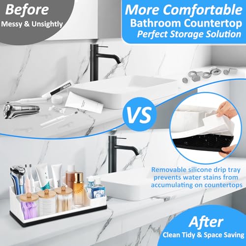 Bathroom Organizer Countertop, White Silicone Toothbrush Holders for Bathrooms with 3PCS Qtip Holder Dispenser, Toothbrush and Toothpaste Holder for Bathroom Counter Organization Storage Vanity - color: White Black With 3pcs Dispenser