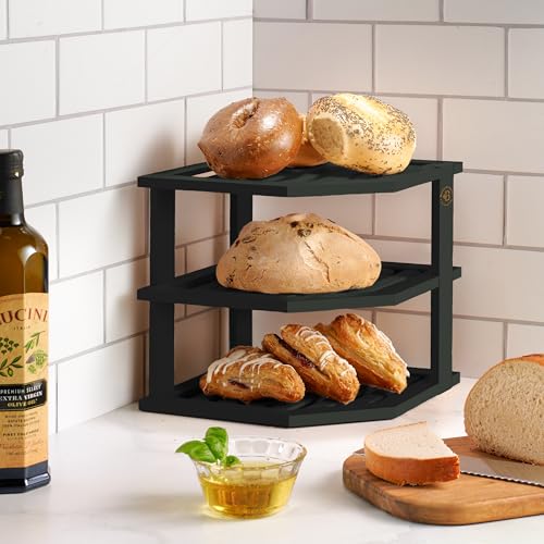 Bambüsi Plate Organizer for Cabinet - Corner Cabinet Organizer and Kitchen Cabinet Organizer Shelf, Kitchen Countertop Organizer for Plates, Dishes and Bowls, Space Saving Corner Rack, Black - color: Black