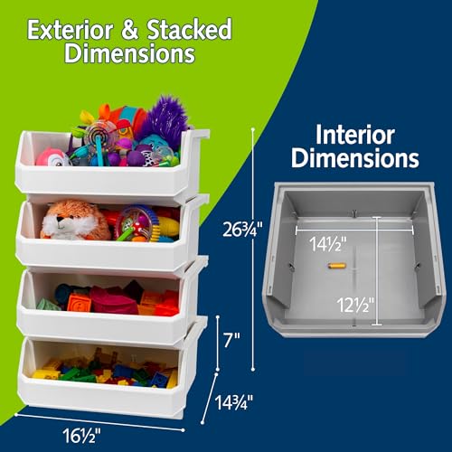 ReadySpace Plastic Containers for Organizing and Storage Bins for Closet, Kitchen, Office, Garage or Pantry Organization, Stackable Bins, Extra Large (14.8" x 16.5" x 7"), 4-Pack, White - color: White, size: Extra Large, 4-Pack
