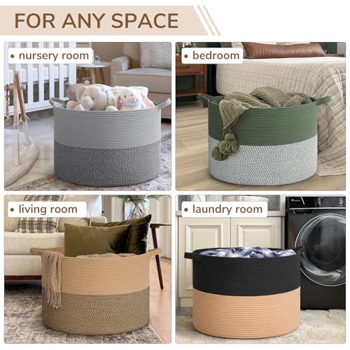 INDRESSME 115L Extra Large Cotton Rope Blanket Basket for Nursery, Boho Decor Baby Laundry Baskets for Kids Toy Organizer Storage Bin for Dirty Clothes Pillows Towel, Black & Camel - color: Black & Camel, size: 23.6"D x 15.7"H