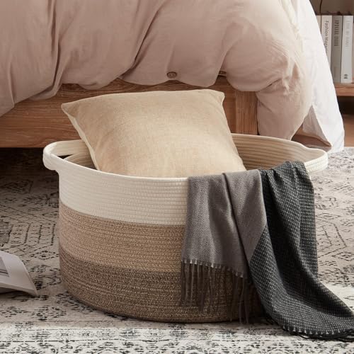 OIAHOMY 105L Blanket Basket for Living Room, Large Basket 23.6" x 23.6" x 14.6" with Handle, Laundry Hamper for Blankets, Pillows, Toy Storage for Kids, Dogs - Gradient Brown - color: Gradient Brown, size: 23.6" x 23.6" x 14.6"