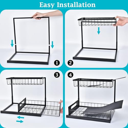 INNOVATIVE LIFE Under Sink Organizer, 1 Pack 2 Tier Under Sink Organizers and Storage, Slide Out Pull Out Cabinet Organizer Shelf, Metal Sliding Drawer for Kitchen， Bathroom，Black - size: Black (1 Pack)