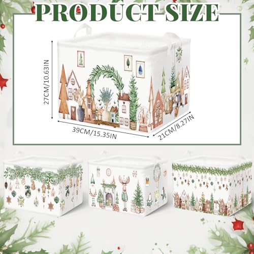 4 Pack Christmas Storage Bin Collapsible Large Christmas Storage Baskets for Gifts Xmas Tree Canvas Laundry Basket Foldable Box with Handle for Office Home Bedroom Clothes Toys Holiday Decor - style: Neutral Wind