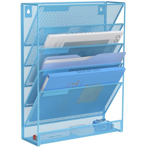 Kuntine.B 6-Tier Wall File Organizer Hanging File Organizer Cubicle Organizer Wall File Holder for Office Home (Blue, 6 Tier) - color: Blue, size: 6 Tier & No Hangers
