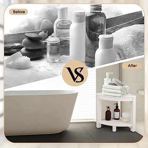 Apolimi HDPE Corner Shower Stool,Shower Bench Seat with Storage Shelf for Shaving Legs Plastic Spa Bath Step Foot Rest for Bathroom Small Place (White) - color: White