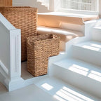 YAHUAN Stair Basket with Handles, Woven Water Hyacinth Stair Baskets for Carpeted Stairs, Stair Storage Basket Staircase Basket for Wooden Stairs (Water Hyacinth)