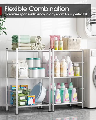 Sakugi Storage Shelves - 3 Tier Shelf Organizer, Sturdy Metal Shelving with Adjustable Leveling Feet, Space-Saving Shelves Organizer for Pantry, Laundry, Kitchen (18" x 12" x 30", Silver) - color: Silver, size: 18.0W x 12.0D x 30.0H (3T)