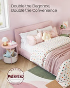 VASAGLE Nightstands, Set of 2 Small Round Side Tables with Fabric Basket, Bedside End Tables, for Bedroom, Jelly Pink and Cream White ULCT668R01 - color: Jelly Pink + Cream White
