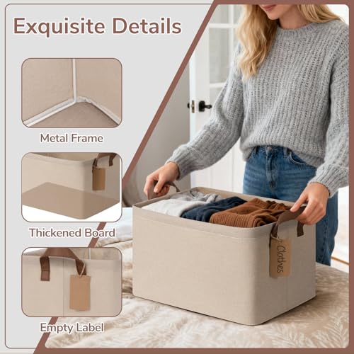 CHICVITA 4 Pack Large Storage Baskets for Shelves, Collapsible Towels Organizer Bins with Metal Frame, Closet Organizers and Storage Basket for Toys, Blankets, 16.8" x 11" x 9.8", Brown - color: Brown, size: 30L (16.8"L x 11"W x 9.8"H)