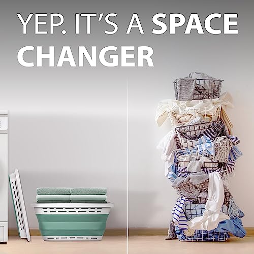 BROOKSTONE 11 GALLON XL 24" Collapsible Laundry Basket & Clothes Hamper, Comfort Non-Slip Handles, Modern Laundry Hamper with Space Saving Design, Portable Pop-Up Hamper, BPA FREE, Mint, 1 Pack - color: Mint Green, size: XL