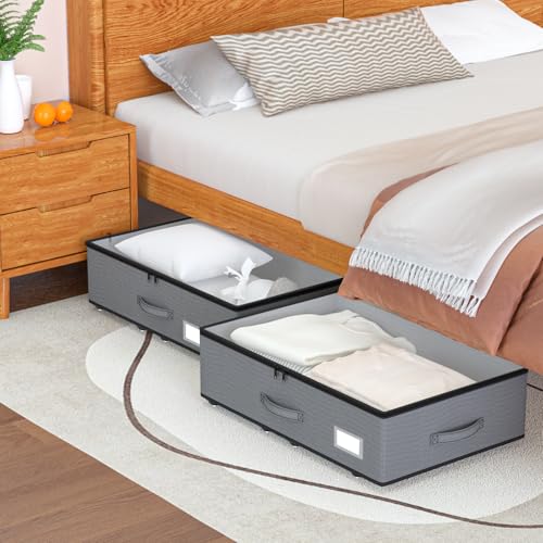 EE-RoomWorld Under Bed Storage with Wheels, No Assemble Required 7.5 inches height Under Bed Storage bins,Large capacity Rolling Underbed Shoe Storage containers，dorm underbed storage drawers - color: Grey, size: 7.5 inch height