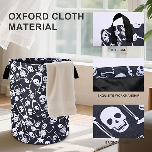Funny Skull Laundry Basket Foldable Oxford Cloth Tote Bag Laundry Hamper Clothes Storage Bucket Organizer For Bathroom/Laundry Storage/Bedroom 19.6x15.7 Inch - color: Funny Skull