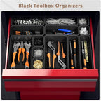 A-LuGei 【𝟲 𝗦𝗜𝗭𝗘 & 100PCS】 Tool Box Organizer Tray Set【Fits 100+ Tools】 Black Plastic Drawer Divider Desk Drawer Organizer Garage Organization for Rolling Tool Chest Cart Workbench Office Storage
