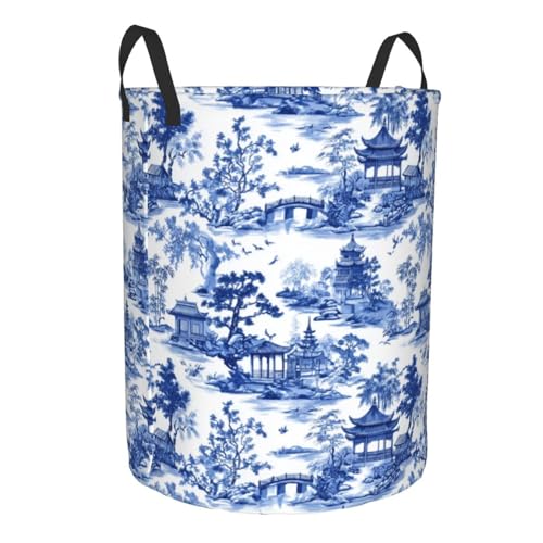 Chinoiserie Laundry Basket Storage Bin Foldable Laundry Hamper Clothes Storage Bucket Organizer 19.6x15.7 Inch For Laundry Room/Bedroom/Bathroom - color: Chinoiserie