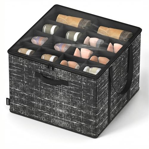 SONGMICS Shoe Organizer for Closet, Shoe Storage Box with Clear Lid, Foldable Fabric Bins, Holds 16 Pairs, Reinforced Handles, 16.5 x 16.5 x 12.5 Inches, Ink Black ULSP601B01 - color: Ink Black, size: 1 Pack