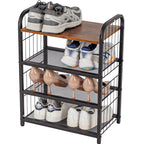 Shoe Rack, 4-Tier Shoe Organizer with Guardrails, Heavy-Duty Metal Mesh Shelves & Rustic Wooden Top for Stylish Closet & Front Door Storage - size: 17.32" X 10.24" X 23.03"